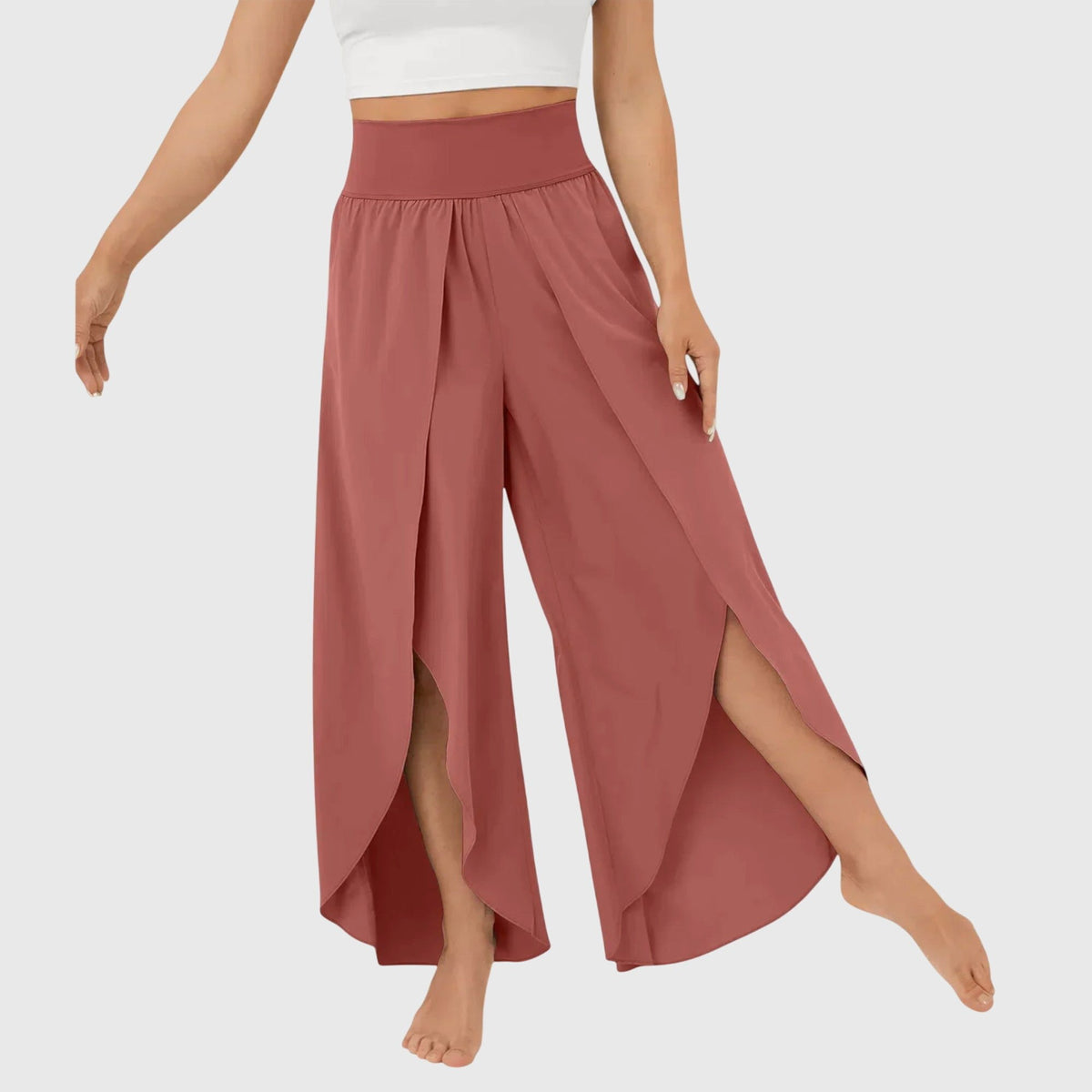 Women's High-Waisted Wide-Leg Tulip Trousers - Khaki