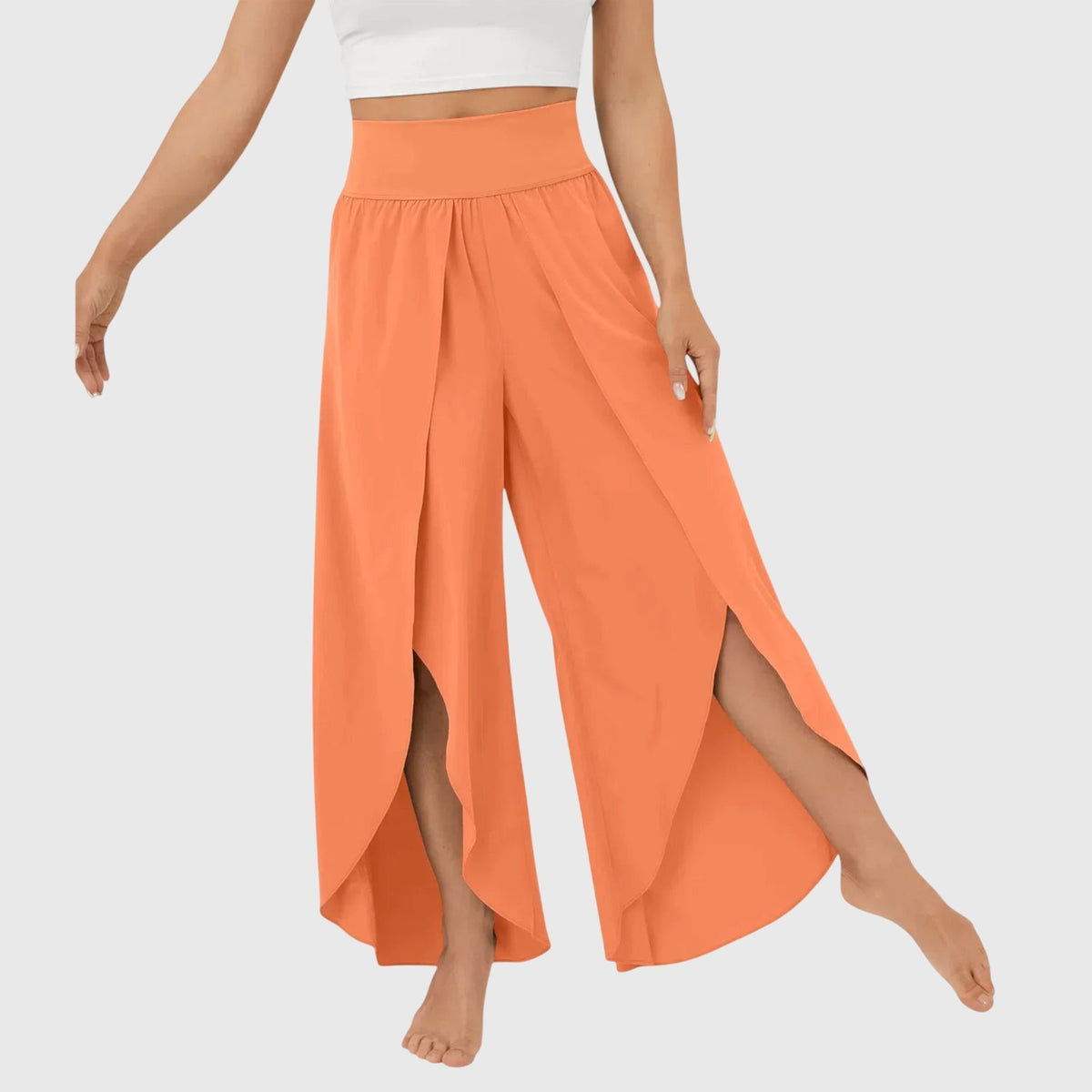 Women's High-Waisted Wide-Leg Tulip Trousers - Orange