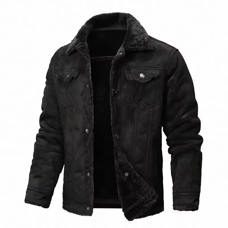 Men's Suede Trucker Jacket - Black