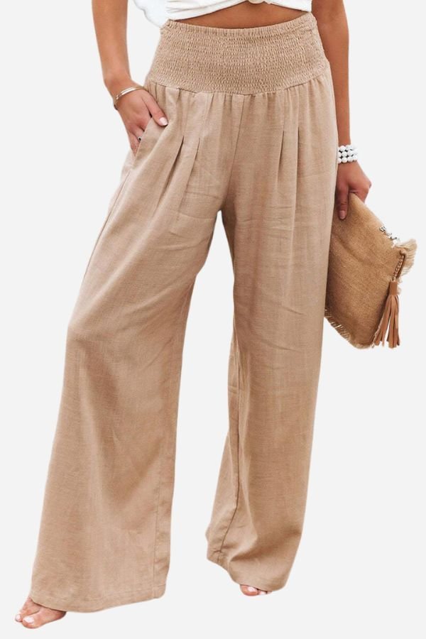 Women's High-Waisted Wide-Leg Palazzo Trousers - Khaki