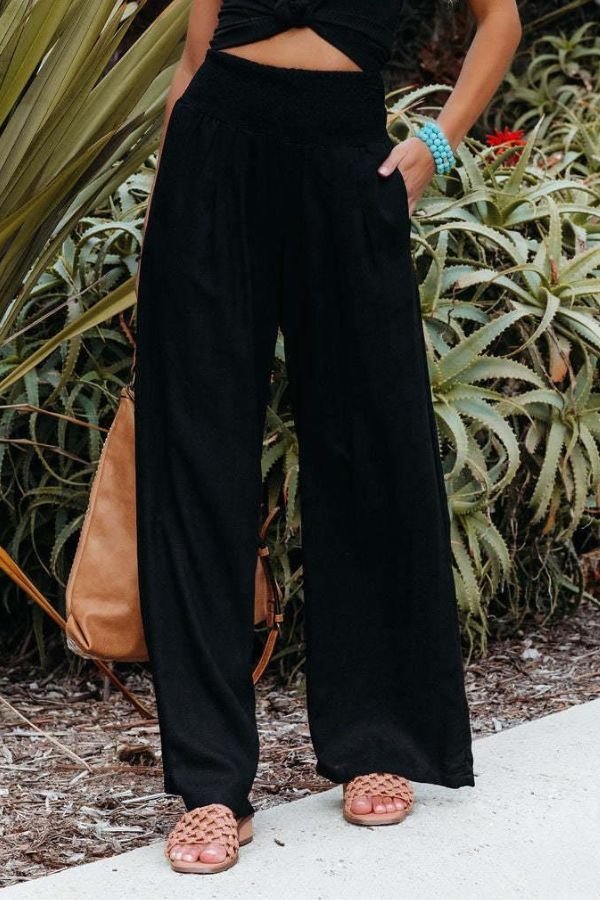 Women's High-Waisted Wide-Leg Palazzo Trousers - Black