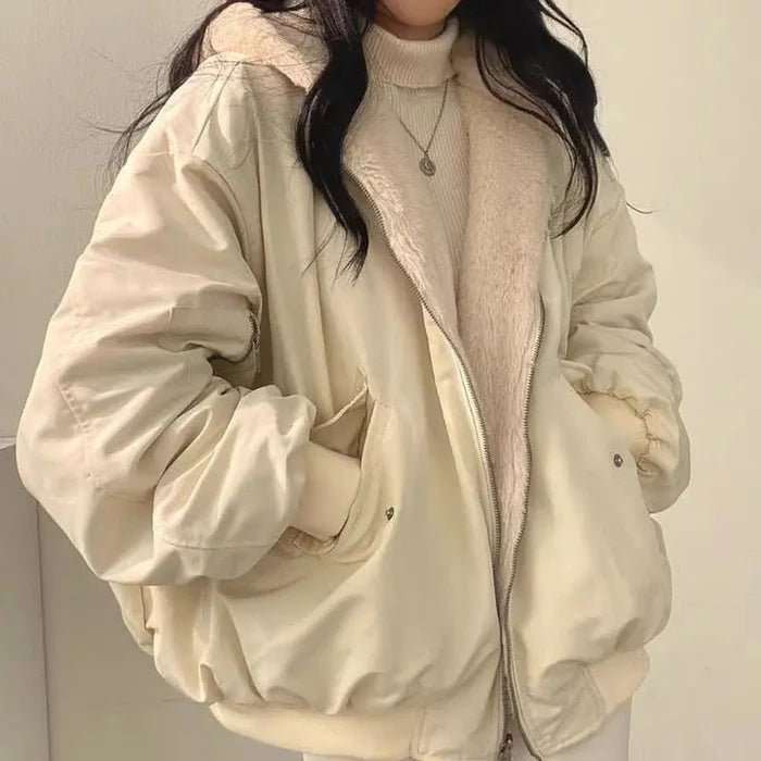 Women's Oversized Bomber Jacket - Beige
