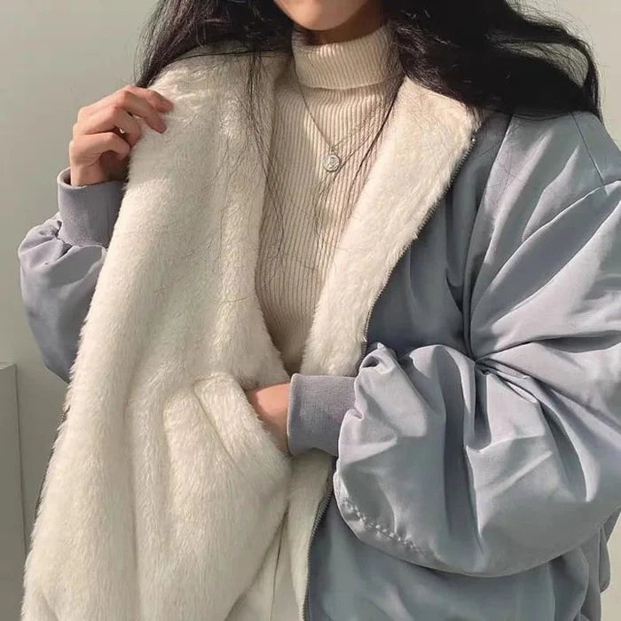 Women's Oversized Bomber Jacket - Gray