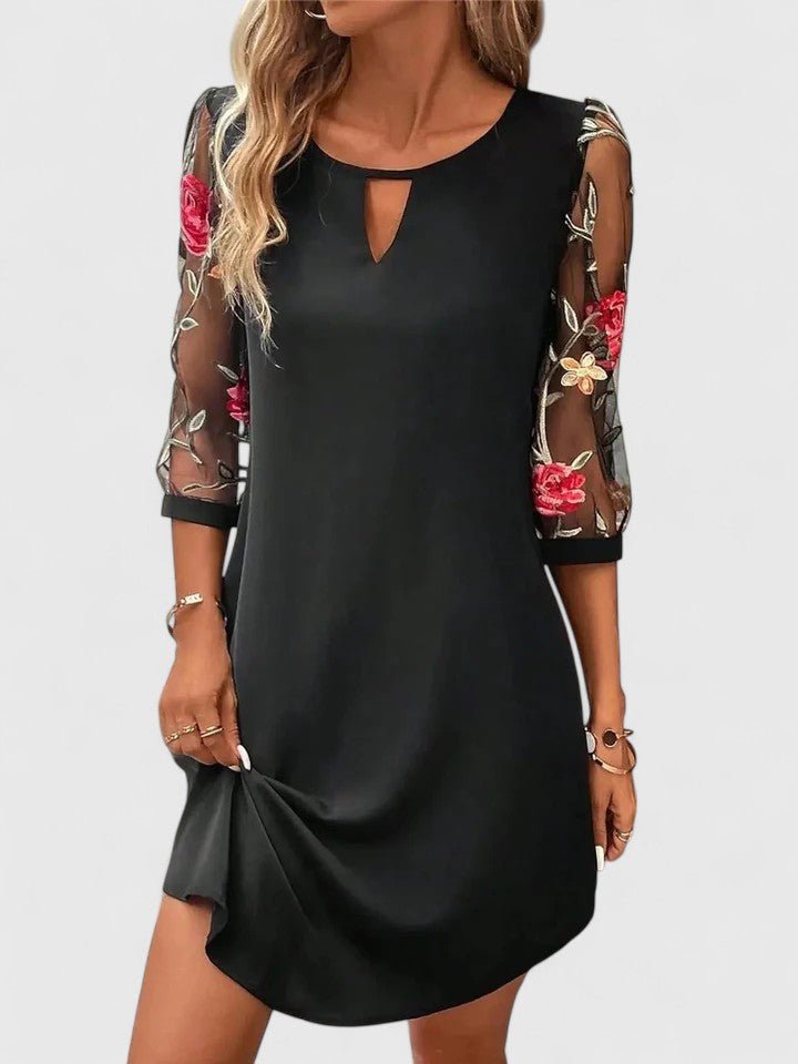 Women's Black Floral Mini Dress - Black