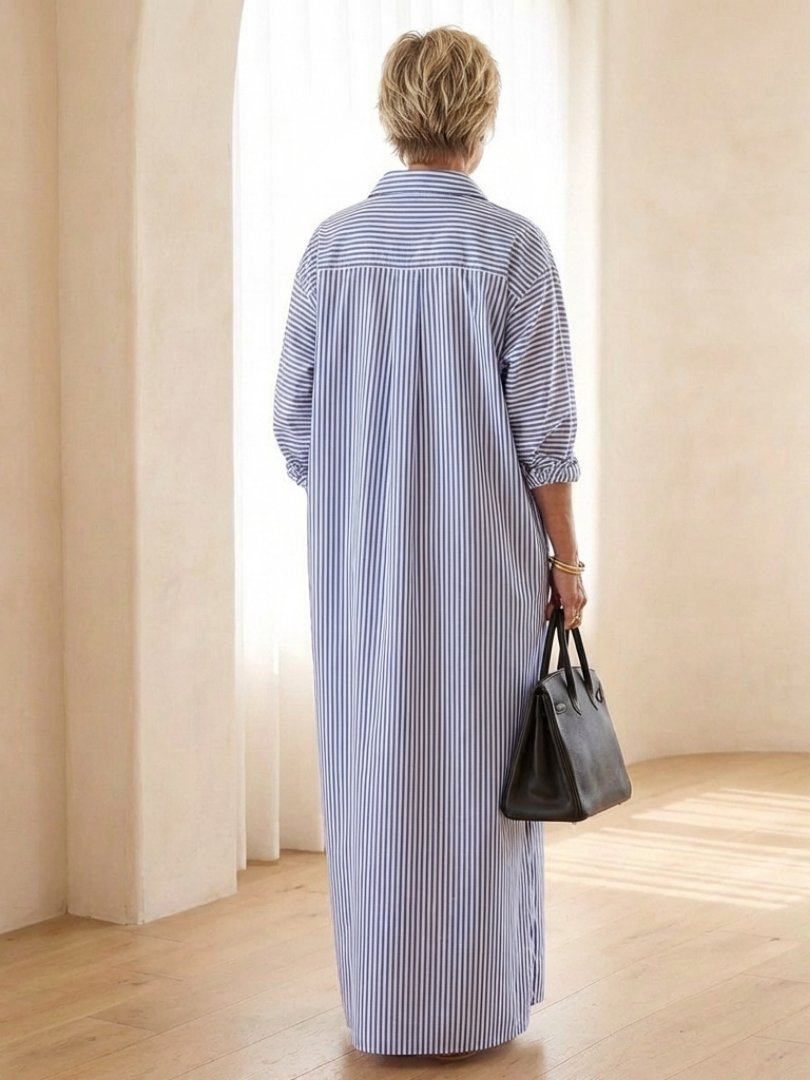 Women's Long Sleeve Striped Maxi Shirt Dress