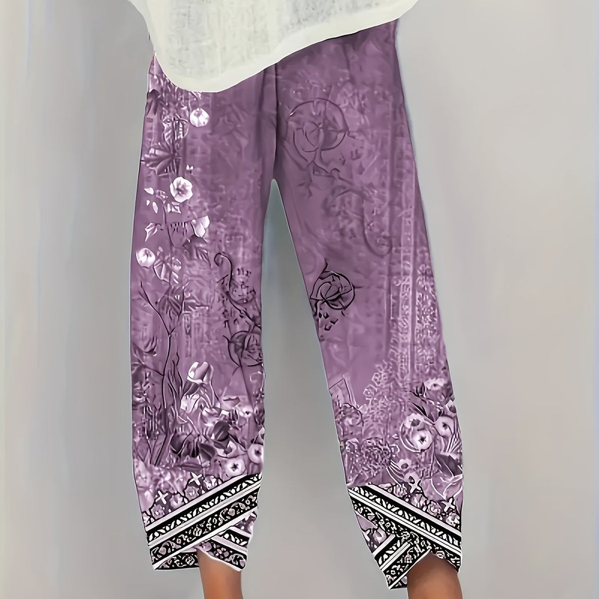 Women's Floral Wide-Leg Trousers - Purple Retro