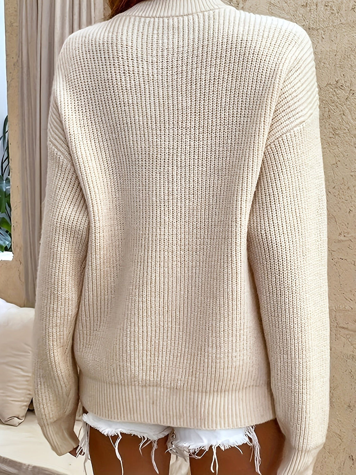 Women's Ribbed Knit Henley Jumper
