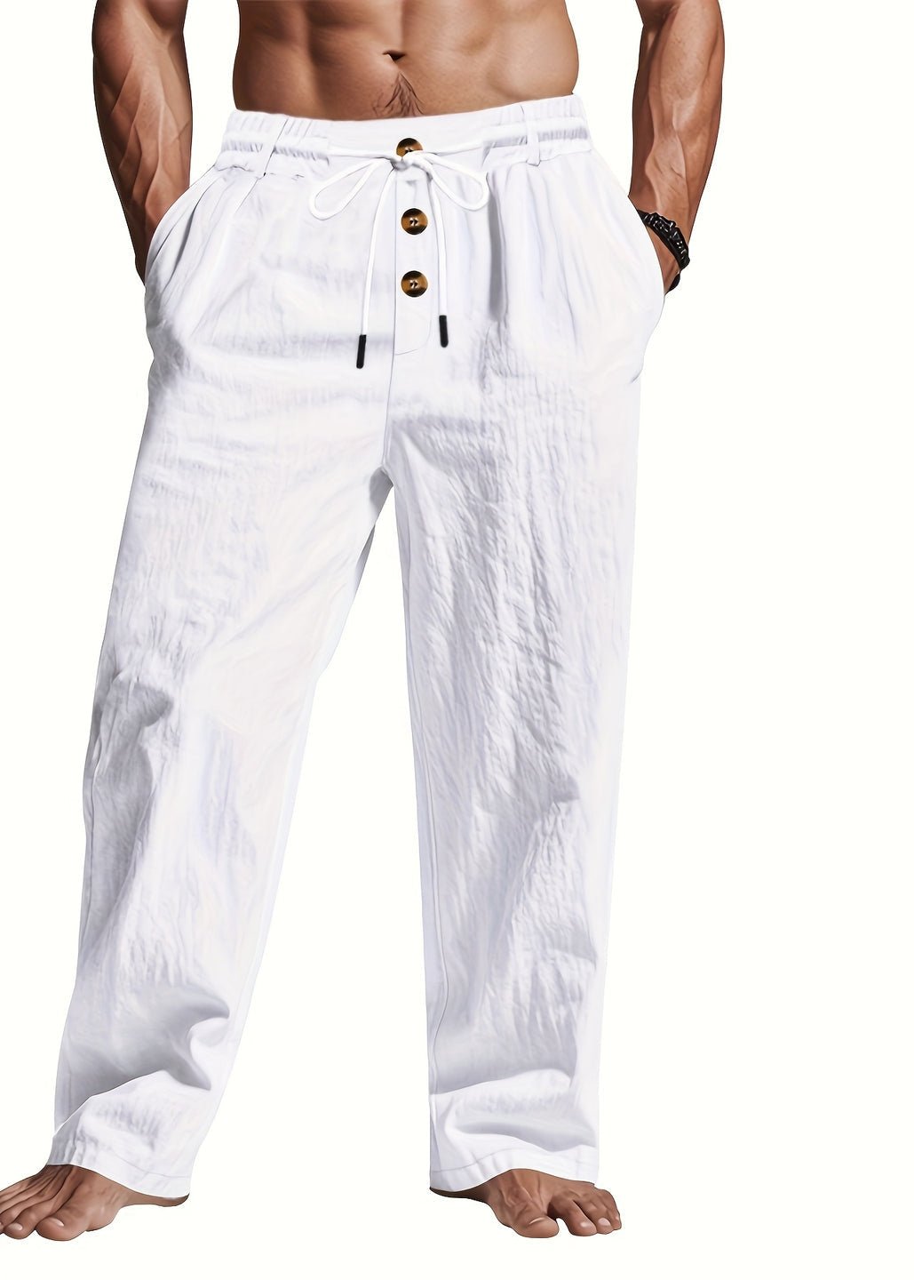 Men's Wide-Leg Drawstring Trousers - White