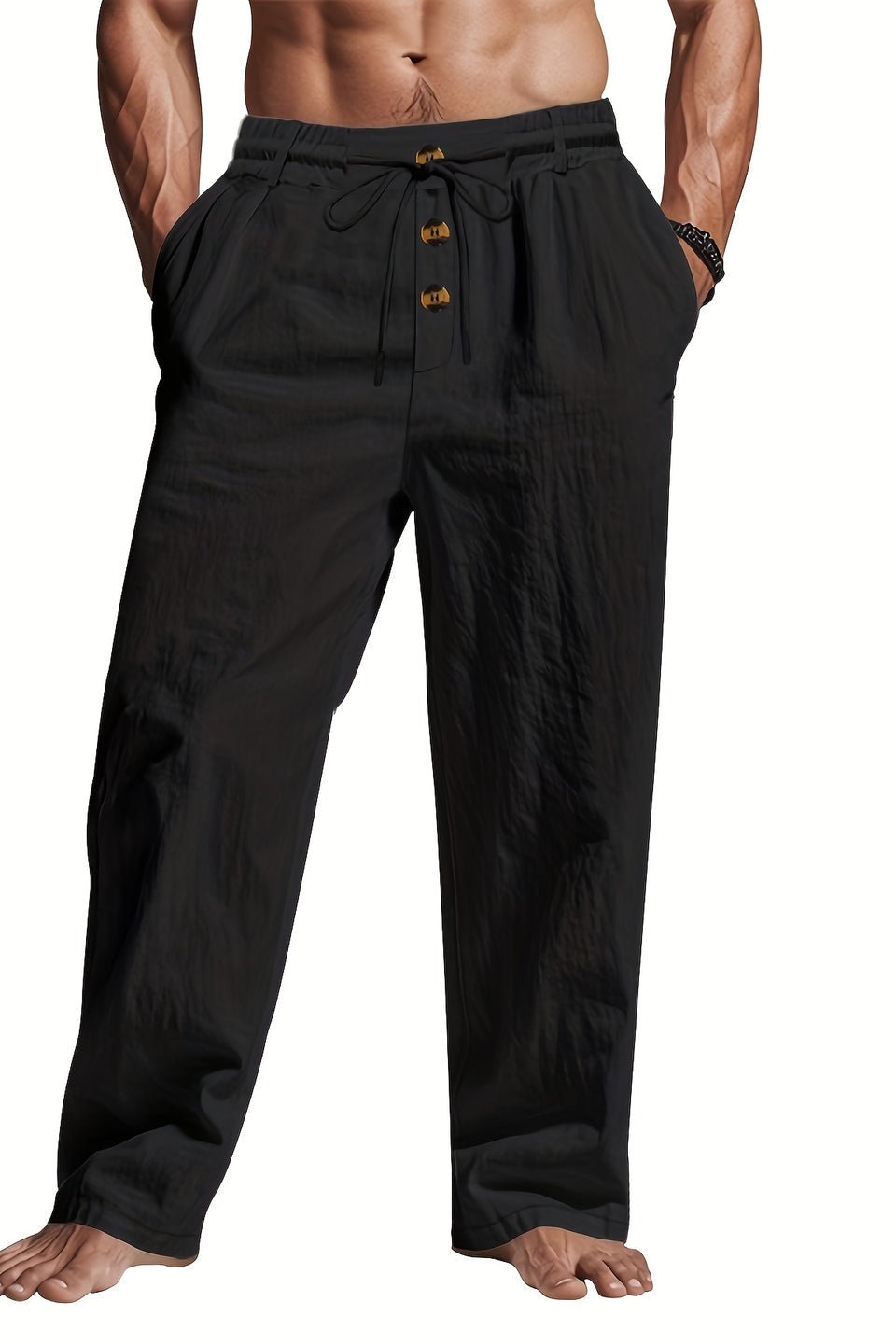 Men's Wide-Leg Drawstring Trousers - Black