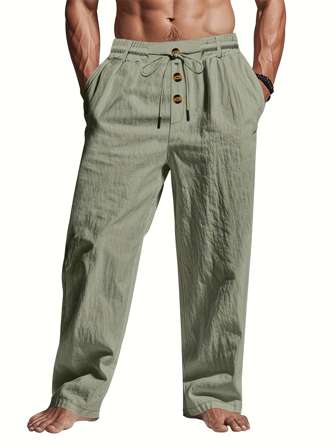Men's Wide-Leg Drawstring Trousers - Green