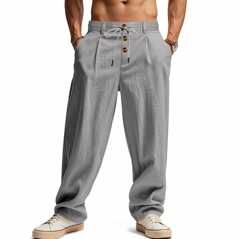 Men's Wide-Leg Drawstring Trousers - Grey