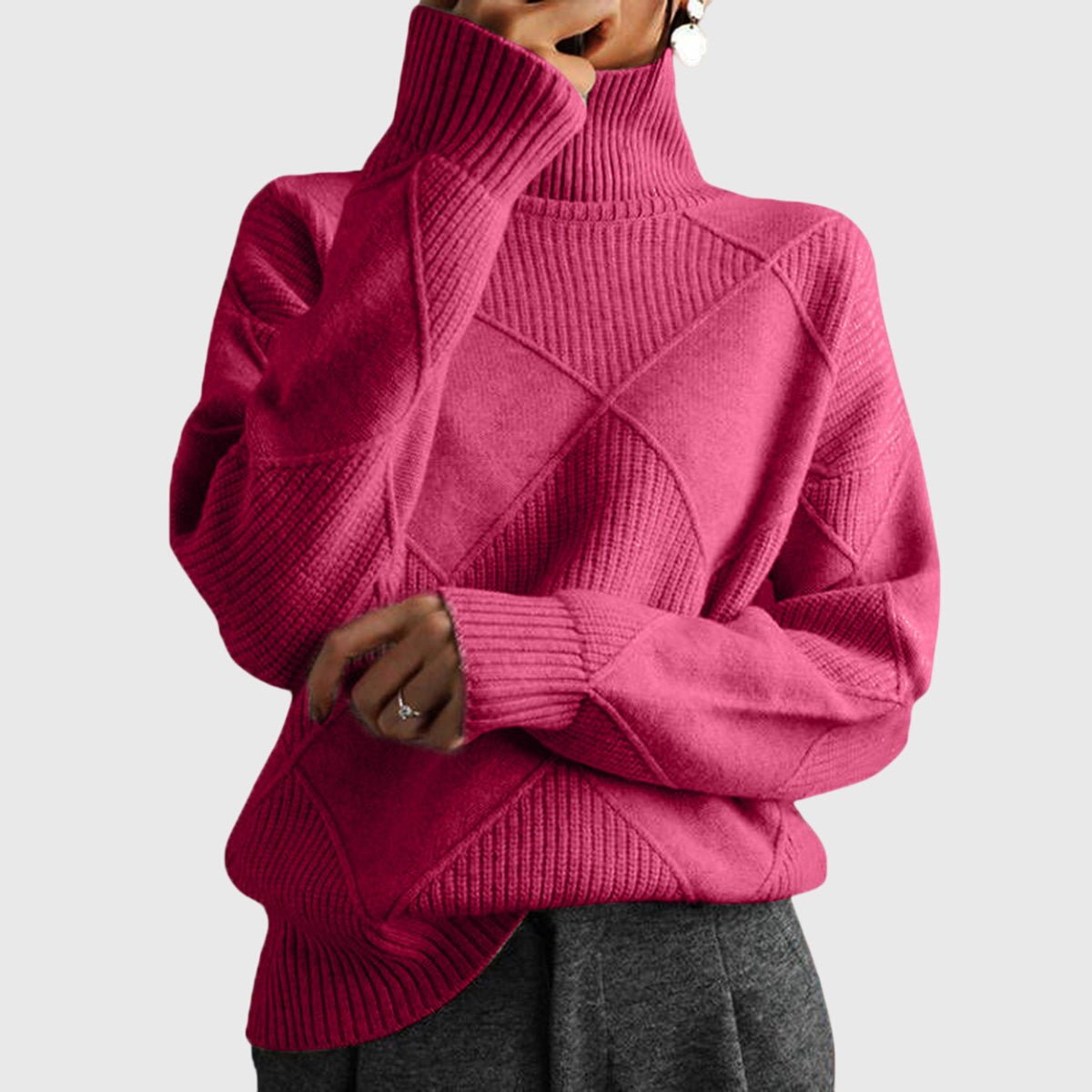 Women's Oversized Wool Roll Neck Jumper - Rose