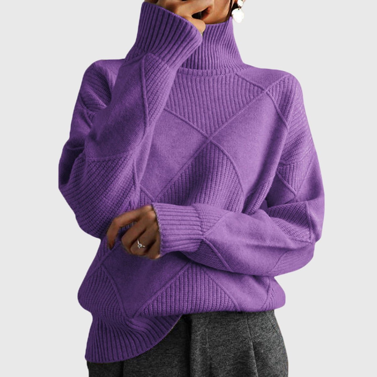 Women's Oversized Wool Roll Neck Jumper - Violet