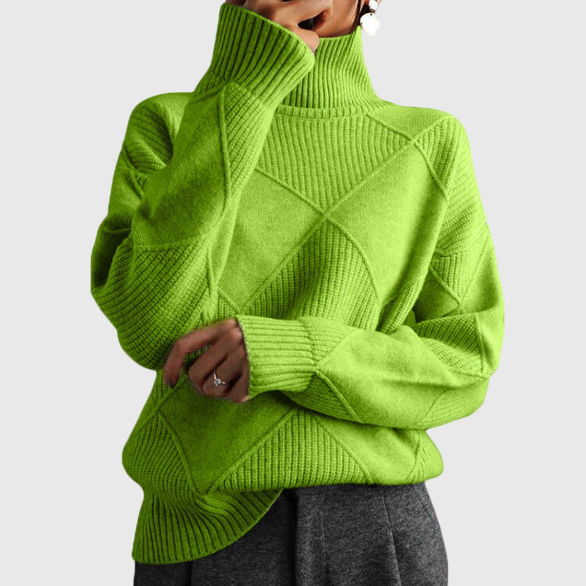 Women's Oversized Wool Roll Neck Jumper - Green