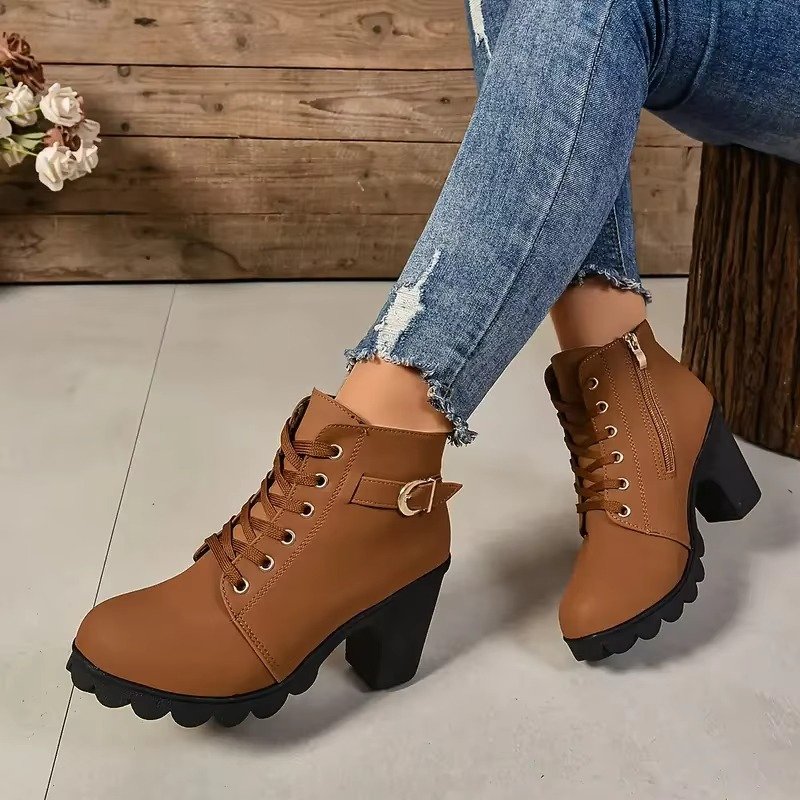 Women's Lace-Up Ankle Boots - Brown