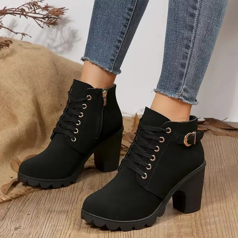 Women's Lace-Up Ankle Boots - Black