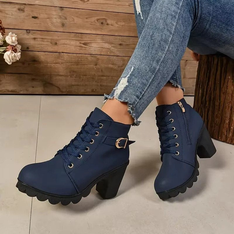 Women's Lace-Up Ankle Boots - Blue