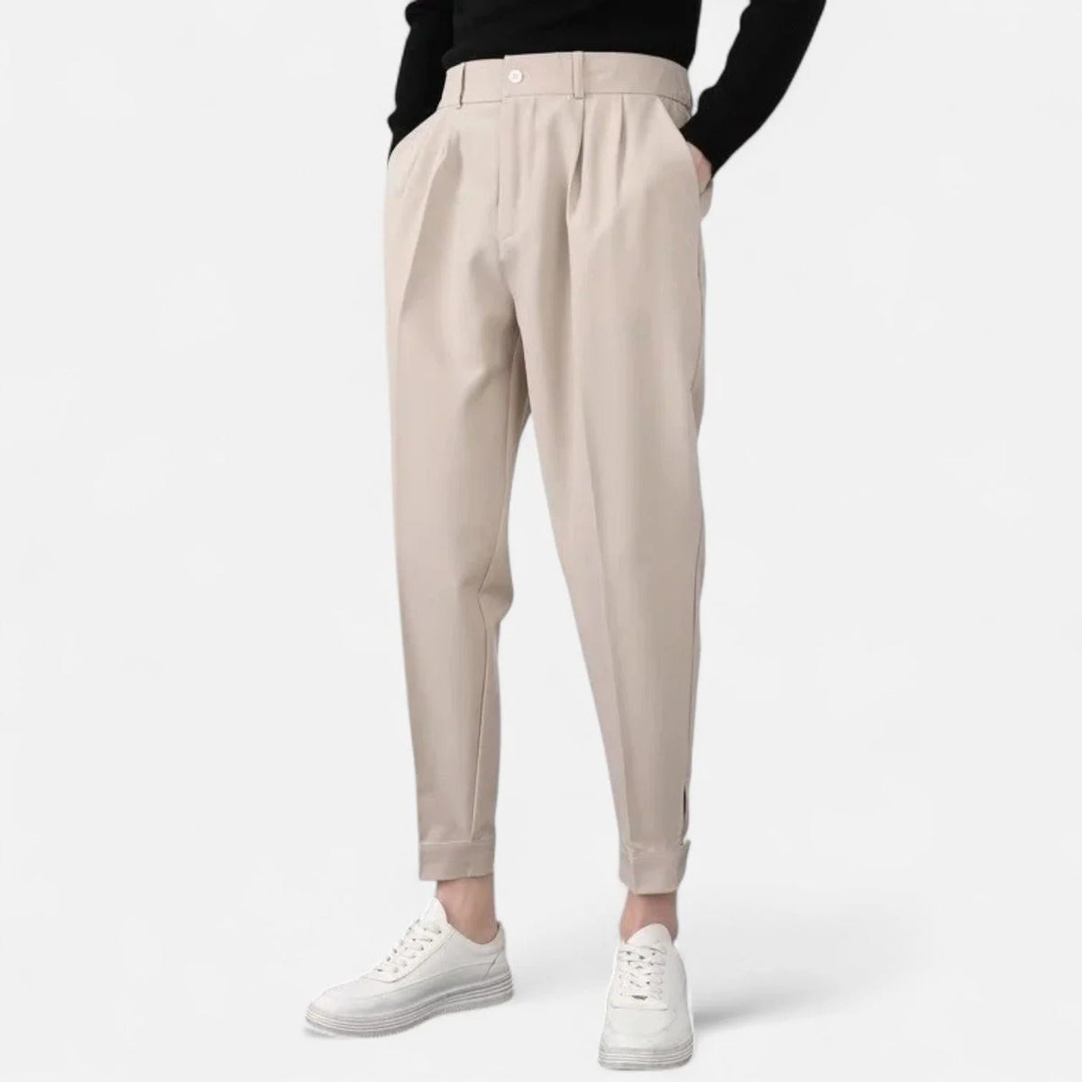 Men's Pleated Cropped Trousers - Khaki