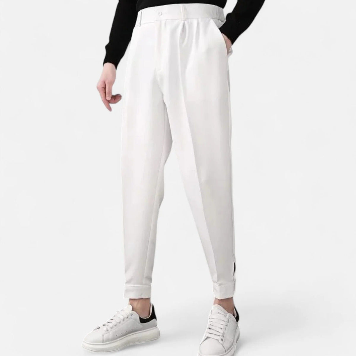 Men's Pleated Cropped Trousers - White