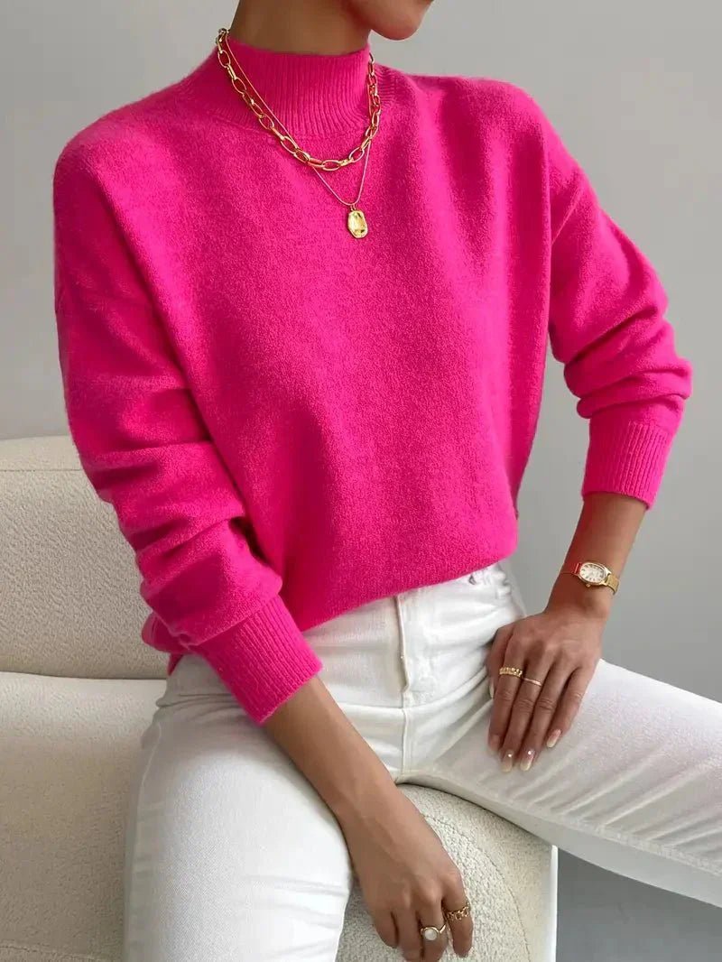 Women's Oversized Funnel Neck Jumper - Pink