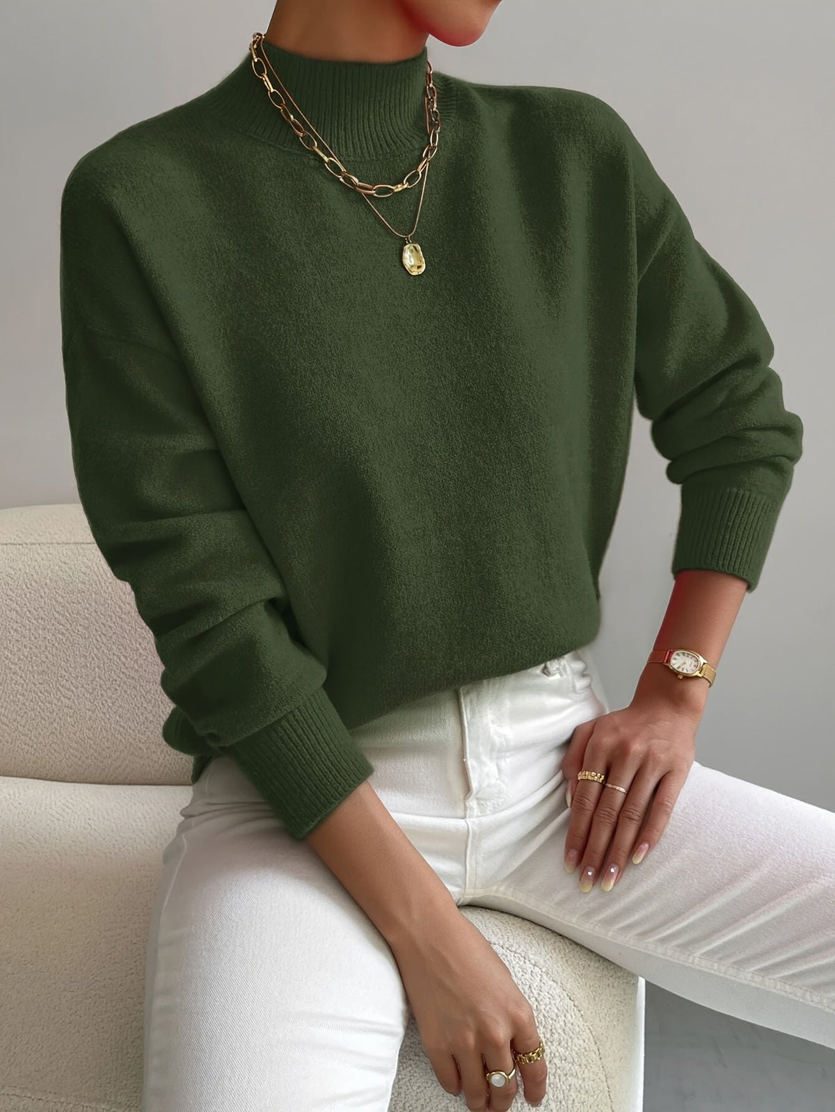 Women's Oversized Funnel Neck Jumper - Green