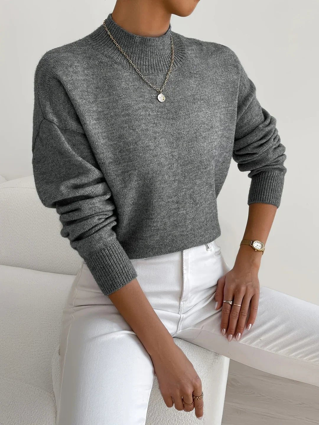 Women's Oversized Funnel Neck Jumper - Dark Gray