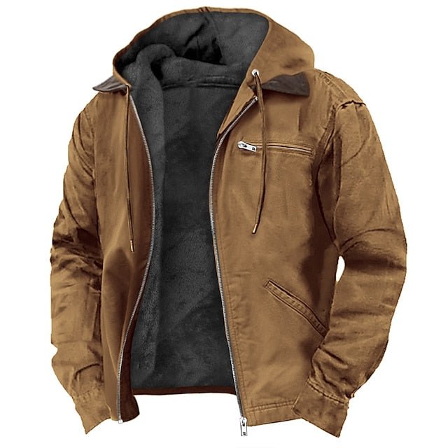 Men's Hooded Fleece Jacket - Brown