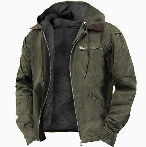 Men's Hooded Fleece Jacket - Army Green