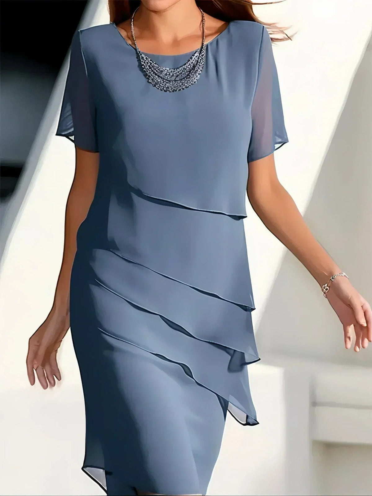 Women's Cocktail Chiffon Midi Dress - Blue