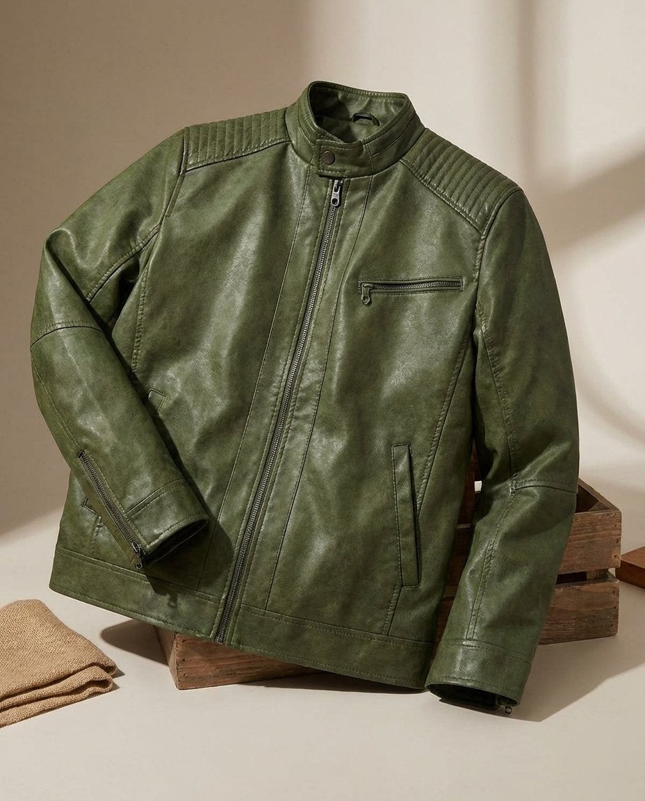 Men's Quilted Faux Leather Moto Jacket
