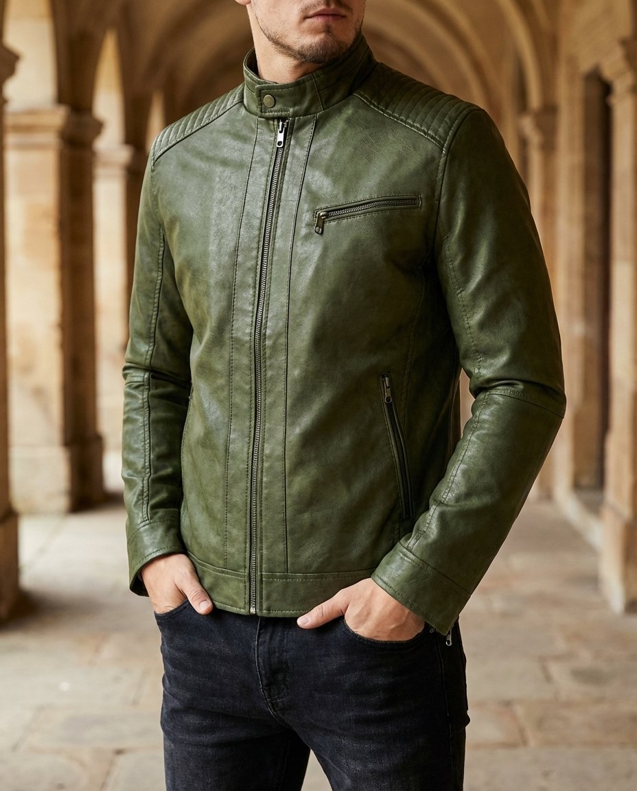 Men's Quilted Faux Leather Moto Jacket