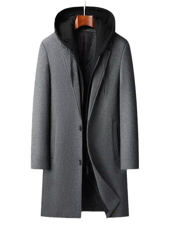 Men's Wool Hooded Coat - Gray