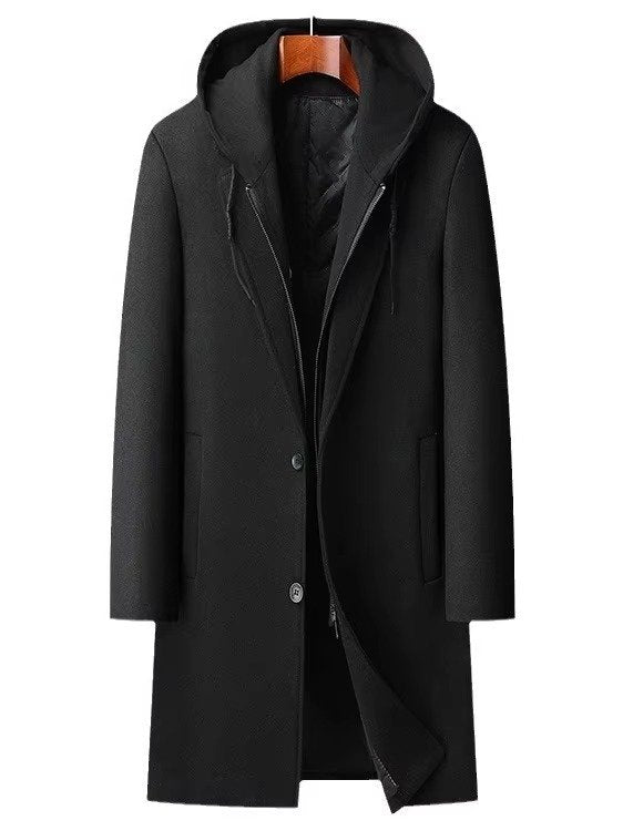 Men's Wool Hooded Coat - Black