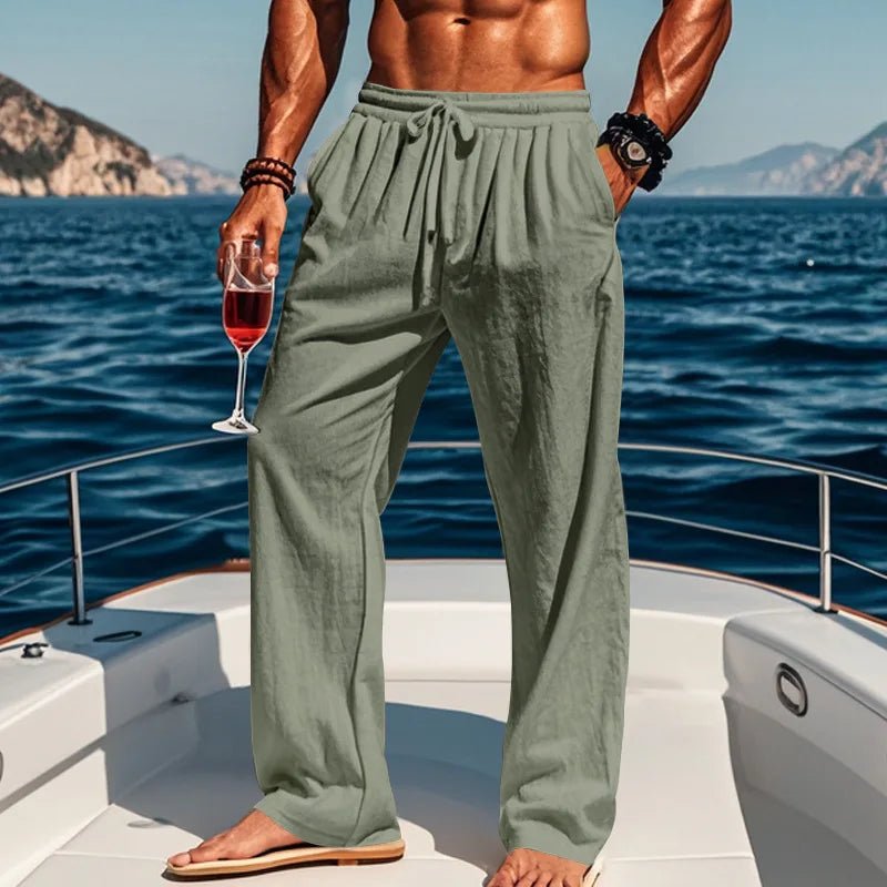 Men's Pleated Straight-Leg Trousers - Army Green
