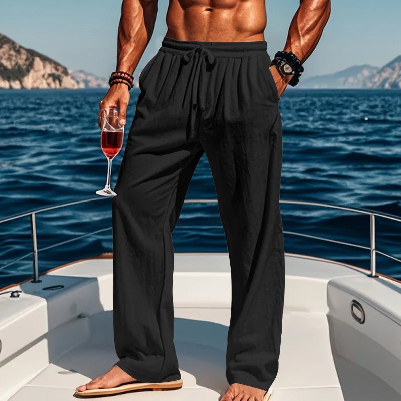 Men's Pleated Straight-Leg Trousers - Black