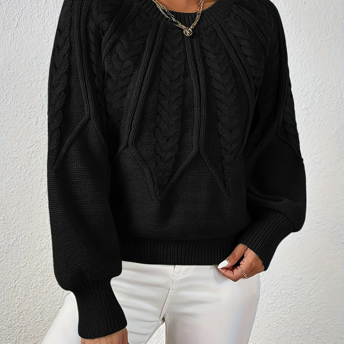 Women's Cropped Cable Knit Jumper - Black