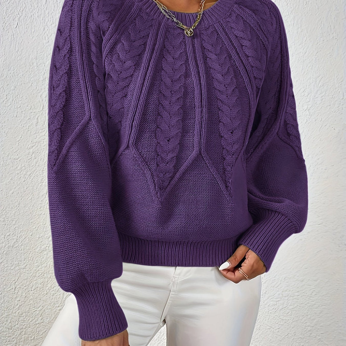 Women's Cropped Cable Knit Jumper - Deep Purple