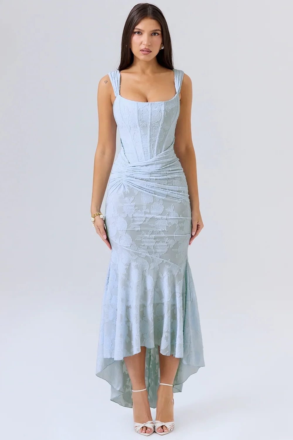 Women's Floral Bodycon Square Neck Dress - Blue