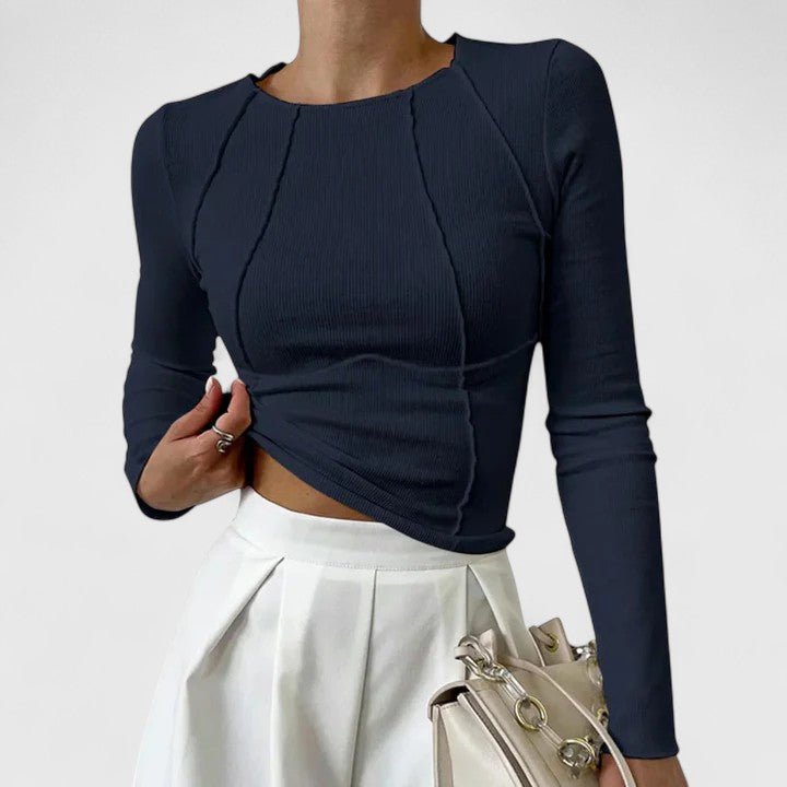Women's Long Sleeve Crop Top - Marine Blue