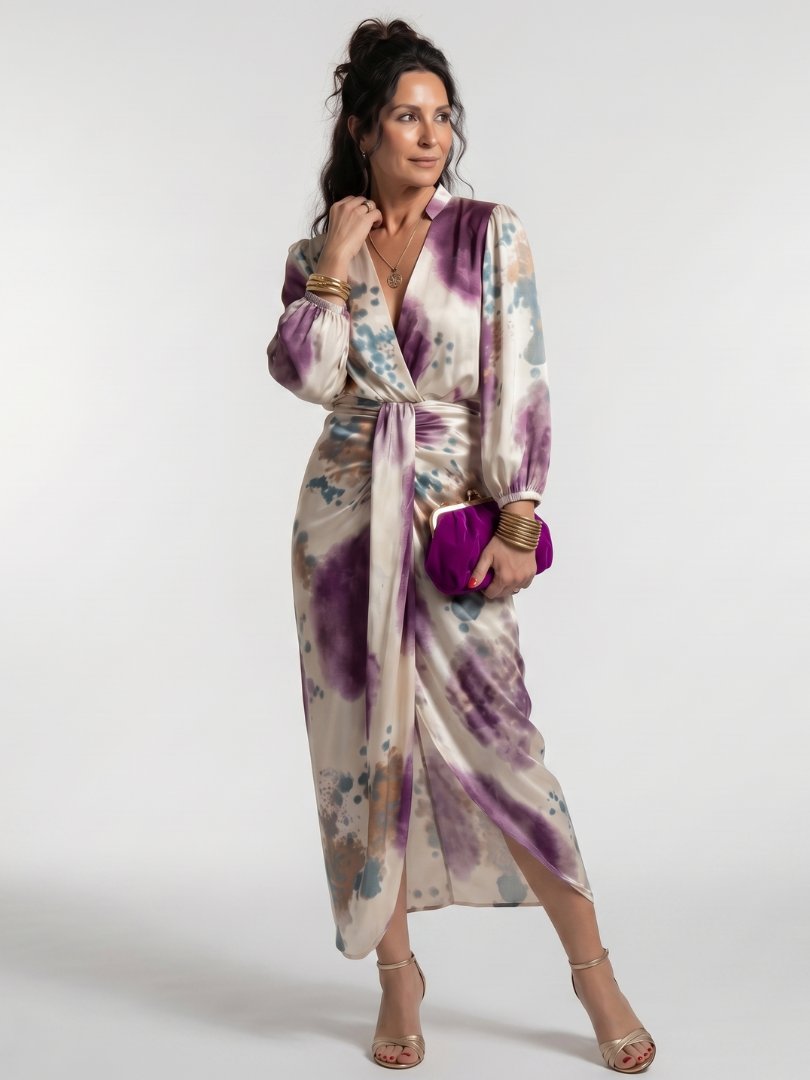 Women's Satin Tie-Dye Wrap Dress