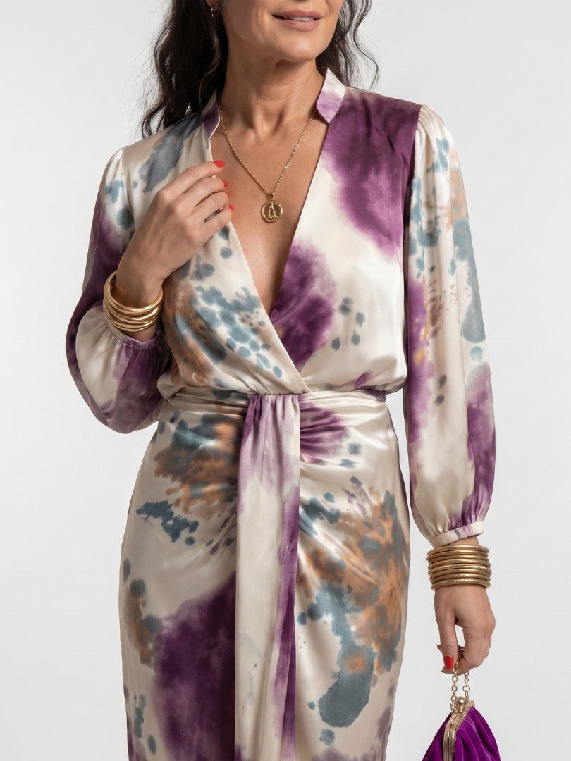 Women's Satin Tie-Dye Wrap Dress
