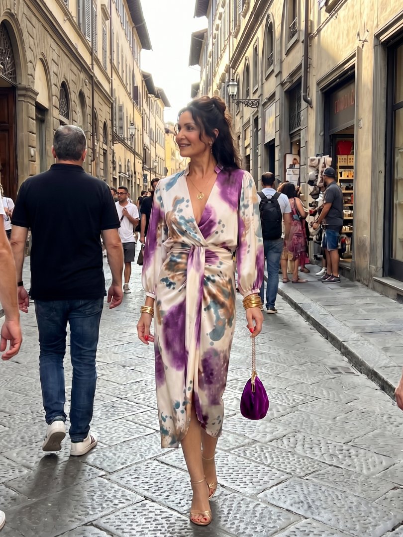 Women's Satin Tie-Dye Wrap Dress