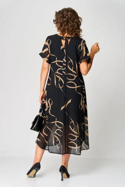 Women's Black V-Neck Chiffon Midi Dress