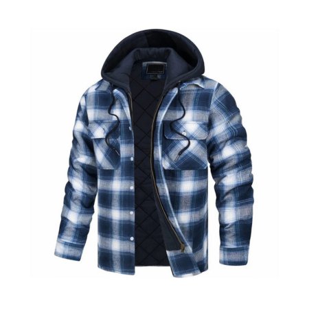 Men's Plaid Flannel Hooded Jacket - Yellow