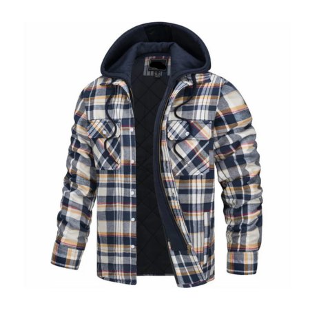 Men's Plaid Flannel Hooded Jacket - Black