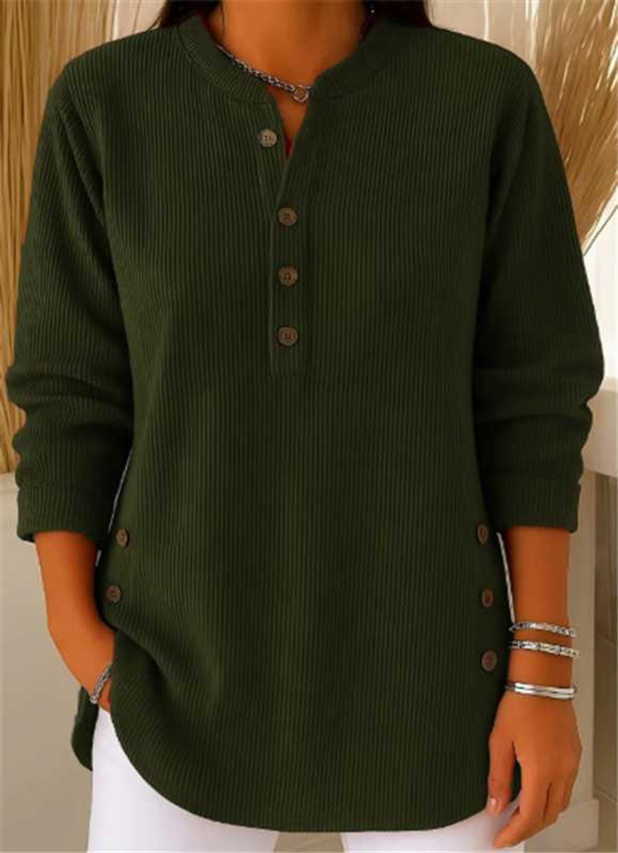 Women's Long Sleeve Knit Henley Tunic - Dark Green