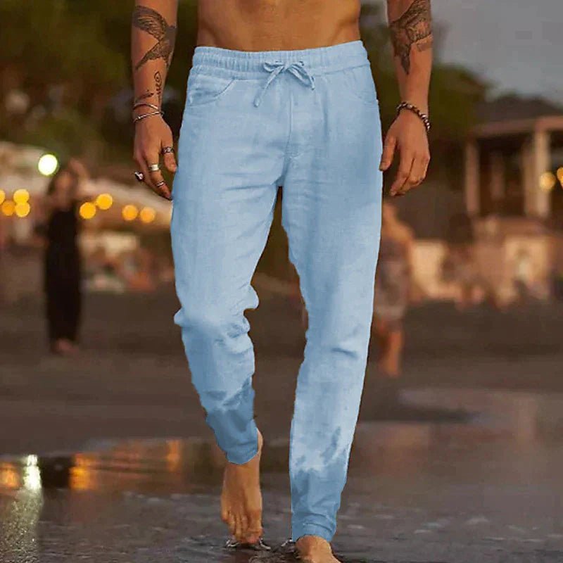 Men's Beach Drawstring Trousers - Light Blue