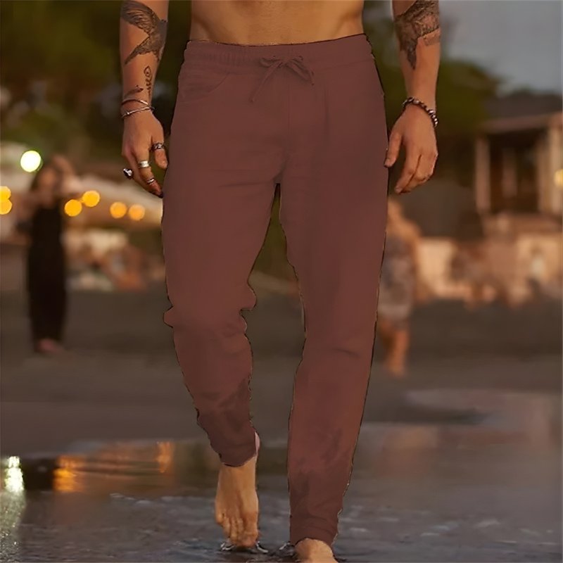 Men's Beach Drawstring Trousers - Dark Brown