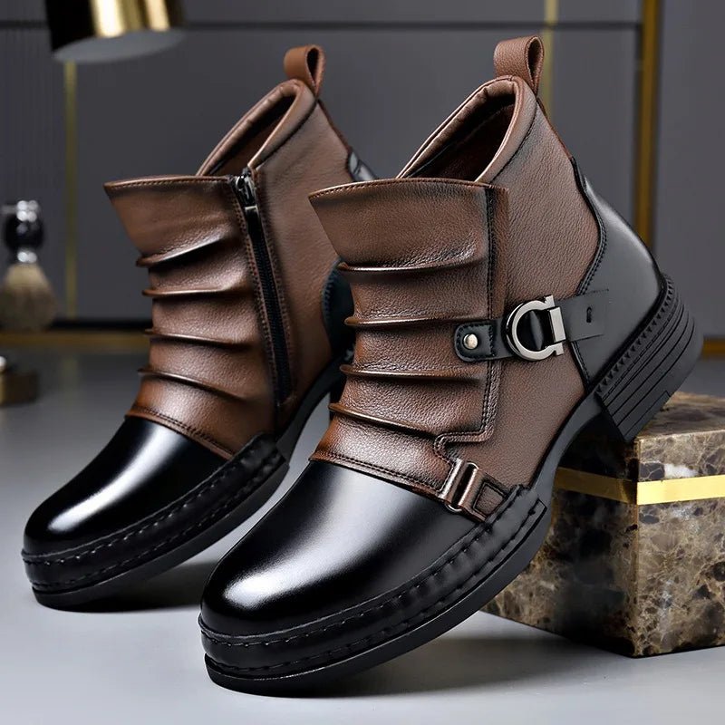 Men's Two-Tone Leather Ankle Boots - Brown