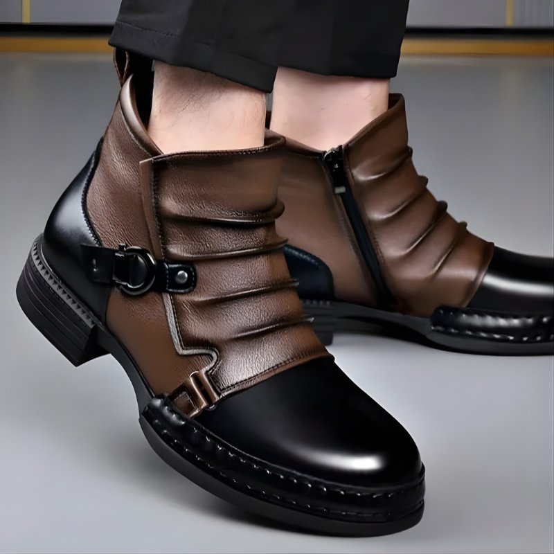 Men's Two-Tone Leather Ankle Boots